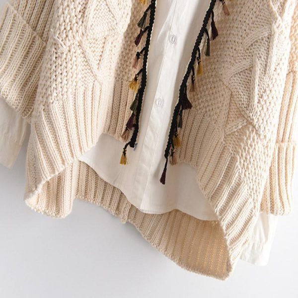 Open Front Tassel Knit Cardigan Sweater Coat - Modakawa Modakawa