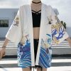 Vintage Crane Blossom Print Cardigan Kimono Outerwear - Modakawa modakawa